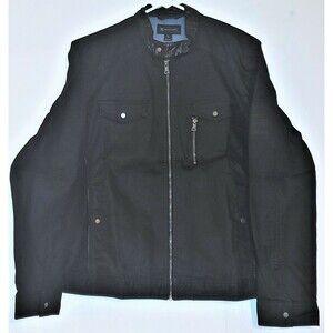 INC International Concepts Men's Jacket Faux Leather Trim Black Zippered L XL 2X